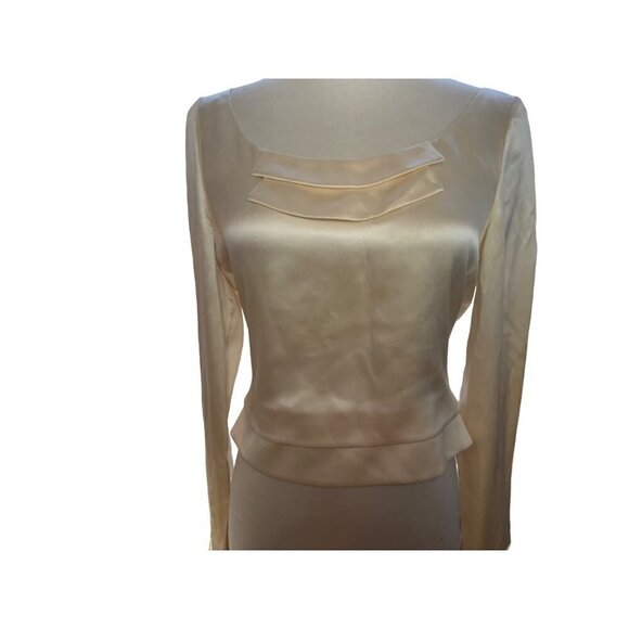 Badgley Mischka Ivory Silk Long Sleeve Top. Size 4 - Picture 2 of 4